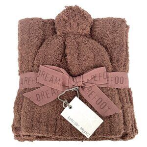 Barefoot Dreams CozyChic Pom Pom Beanie Scarf Set in Chestnut NWT